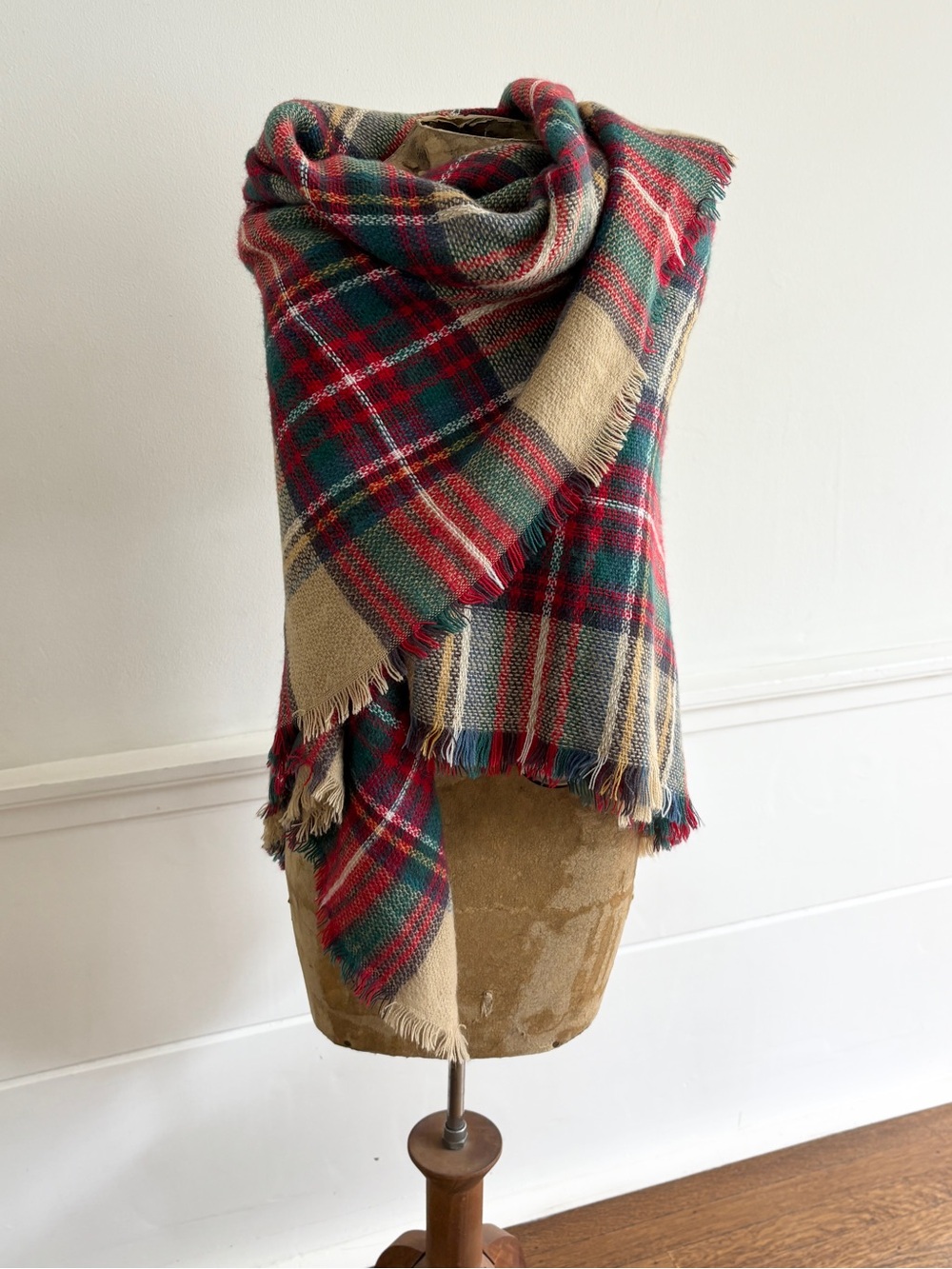 Altar'd State Plaid Wrap Scarf - Large Fringe Red, Green, and Cream - Picture 5 of 13